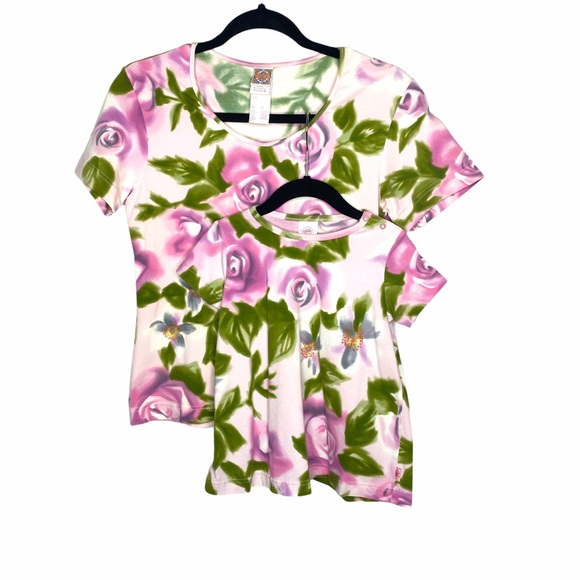 Vintage: Oilily ♔ Mommy + Me Floral Stretch T Shirt Dress ♔ Pink ♔ Medium / 12MO - Picture 3 of 16